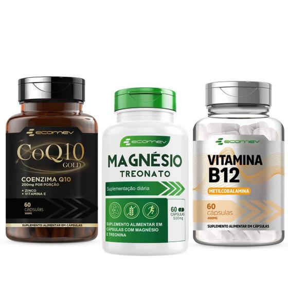 Imagem de Kit Coenzima Gold + Magnésio Treonato + Vitamina B12 Metil 500mg 180Cáps