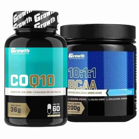 Imagem de Kit Coenzima Q10 60 Caps + Bcaa 10:1:1 200g em Pó Growth