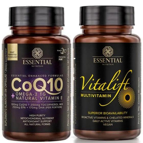 Imagem de Kit Coenzima Q10 Com Omega 3 (60 caps) + Vitalift Multivitamínico (90 Caps) - Essential Nutrition