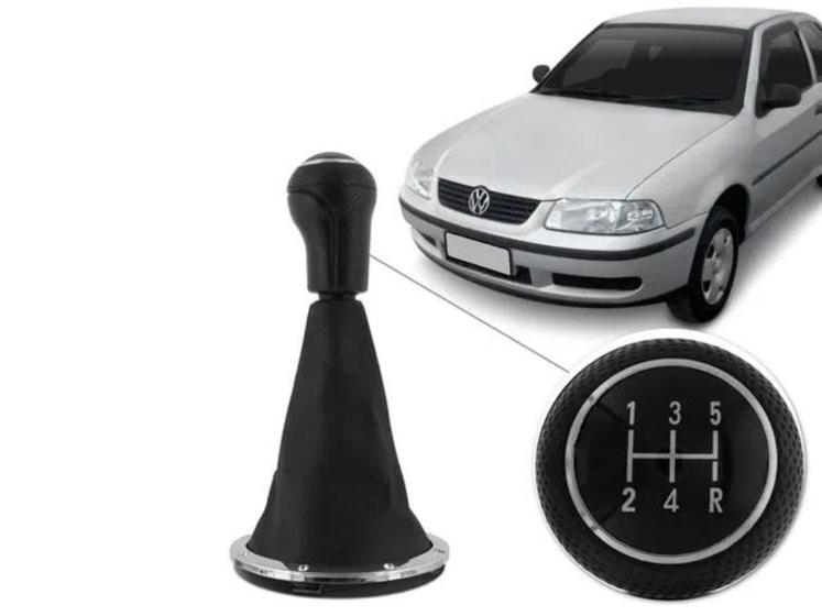 Imagem de Kit Coifa de Cambio Manopla Gol G3 1999 2000 2001 2002 2003 2004 2005 Preto com Base Cromada com Bola Preta e Anel Cromado