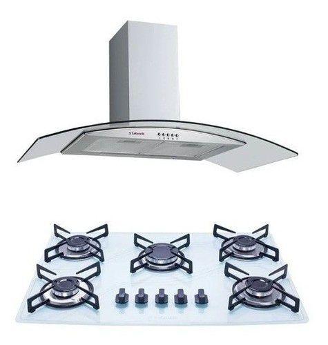 Kit Coifa Gourmet 90cm e Cooktop 5 Bocas Branco Safanelli - Fogão ...