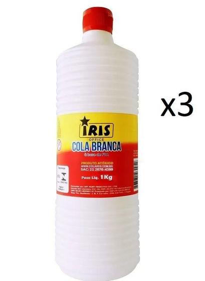 Imagem de Kit Cola Branca Escolar Lavável Pva 1000Gr- Iris- 3 Tubos