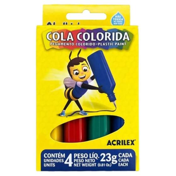 Imagem de Kit Cola Colorida 4 Cores Tinta Escolar Lavável Acrilex