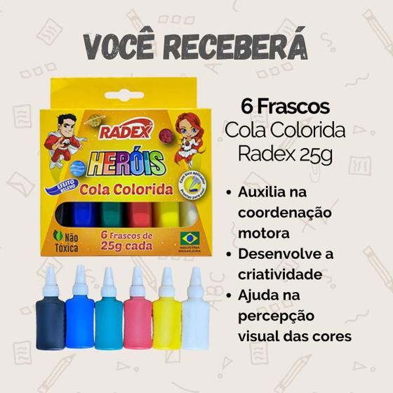 Imagem de Kit Cola Material Escolar Bastão Branca Colorida Glitter - Escolha Seu Kit