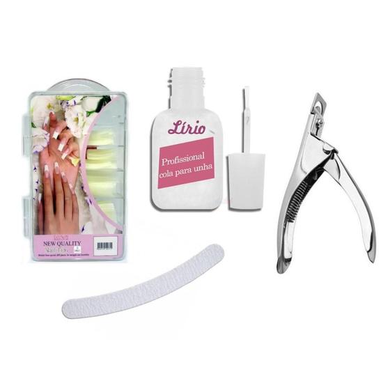 Imagem de Kit Cola Para Unhas Lixa + Kit 100 Unhas Tips + Alicate