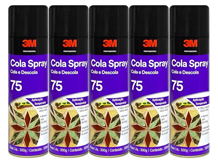 Imagem de Kit Cola Spray 75 Removível 3M Cola e Descola 500ML Transparente 5 Unidades