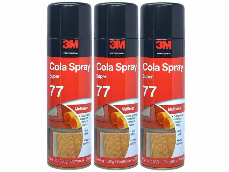 Imagem de Kit Cola Spray Super 77 3M Uso Geral Ideal Para Isopor Papel Cortiça Espuma 500ML 3 Unidades