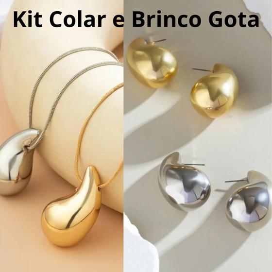 Imagem de Kit Colar e Brinco Feminino de Gotas Brilhantes