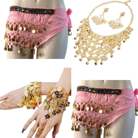 Imagem de Kit Colar, Par de Brincos, Par Pulseiras de Moedas e Lenço de Quadril Dança do Ventre/Cigana/Indiana - KIT21