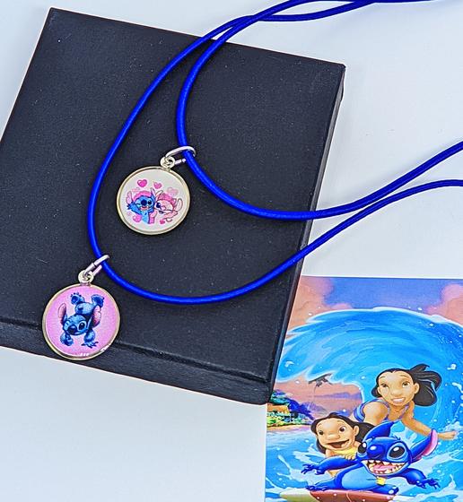 Imagem de Kit Colares Infantil Duplo Amizades Colar Best Friends Fio Encerado ajustável Desenho Disney Lilo e Stitch Lembrancinha