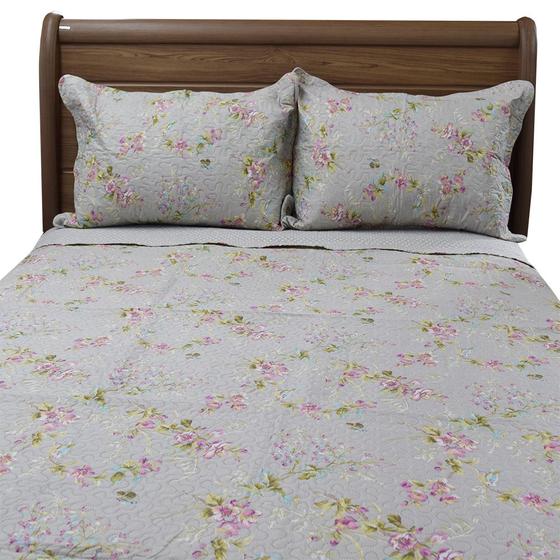 Kit Colcha Bouti Shabby Chic Queen - Poá/Floral CInza Claro - Rozac Menor preço em Kit Colcha Bouti Shabby Chic Queen - Poá/Floral CInza Claro - Rozac