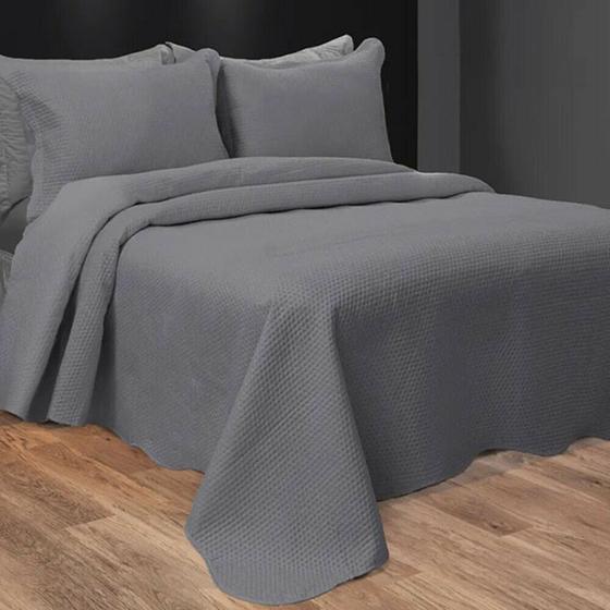 Kit Colcha Casal Habitat Elegance Lisa Cinza 3 Peças Enxoval de Cama