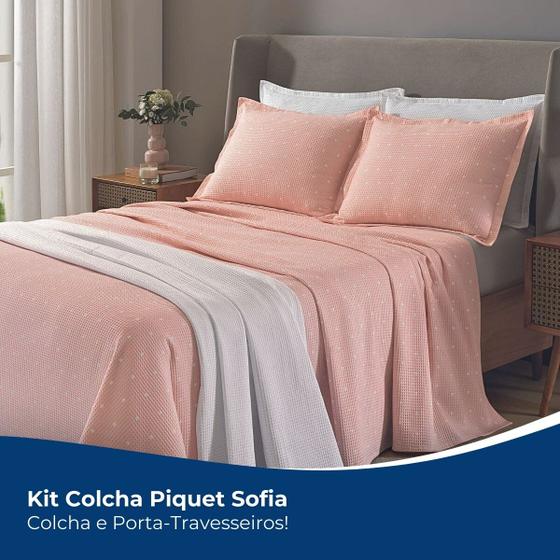 Imagem de Kit Colcha Casal King Piquet 100% Algodão Estampa Dohler 3 Peças 2,50 x 2,80 Macia Cobre Leito Porta Travesseiro