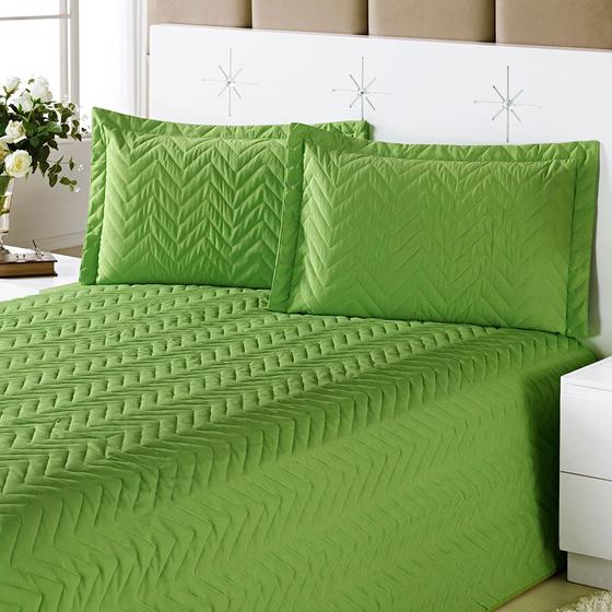 Imagem de Kit Colcha Casal Padrão Clean 3 Peças Matelassada Verde