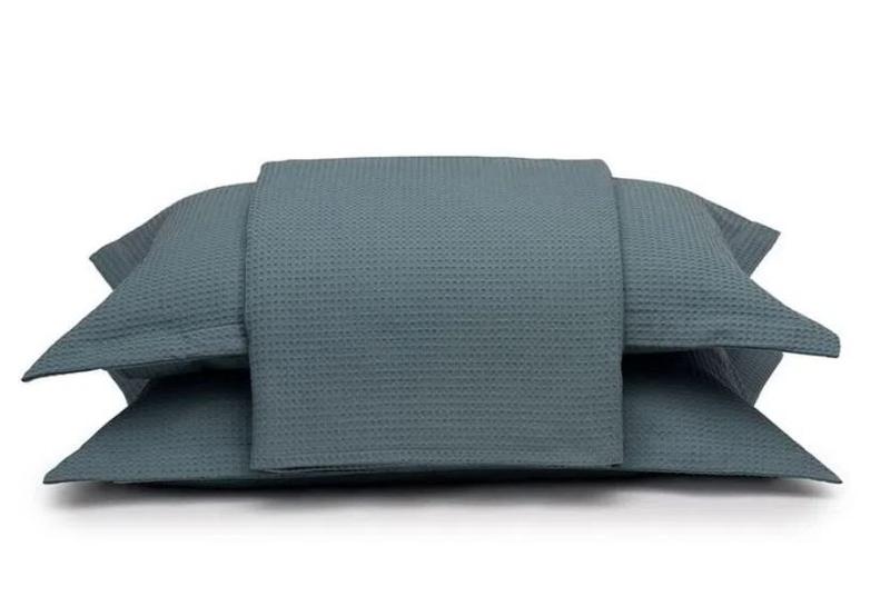 Imagem de Kit Colcha Casal Piquet Liso Azul Dohler