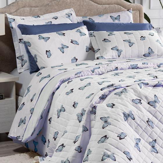 Imagem de Kit Colcha Cobre Leito Cama Casal Queen 3 Peças Essencialle Algodão 160 Fios Estampado Sofisticado