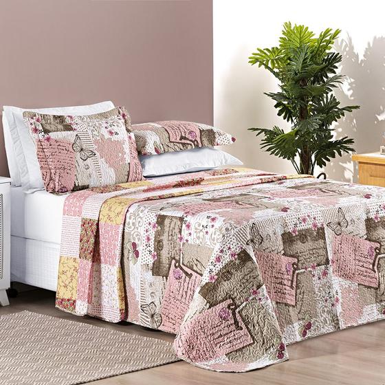 Imagem de Kit Colcha Cobre Leito Casal 3 Pçs Matelado Dupla Face Bouti Patchwork