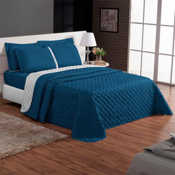 Imagem de Kit Colcha Cobre Leito Casal Queen 3 Peças Dupla Face 170 Fios Com Vies Matelado Realeza