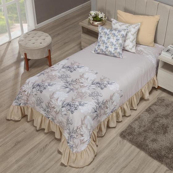 Imagem de Kit Colcha Cobre Leito Com Babado Solteiro Princesa 04 Peças