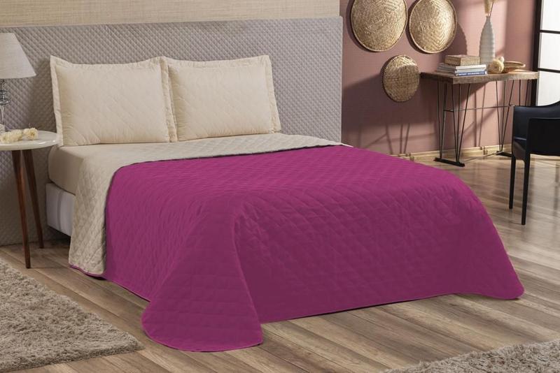 Imagem de Kit Colcha Cobre Leito Dupla Face 4 Pç Matelado Pink E Bege
