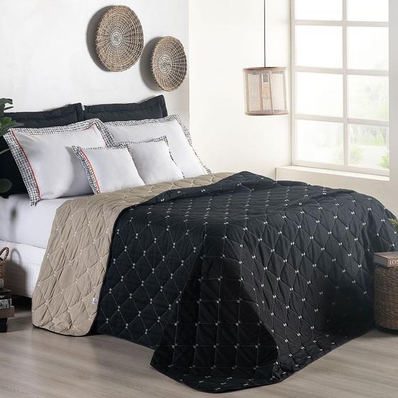 Imagem de Kit Colcha Cobre Leito Dupla Face Casal Queen 7 Peças Bordado Renove Hipercal 400 Fios