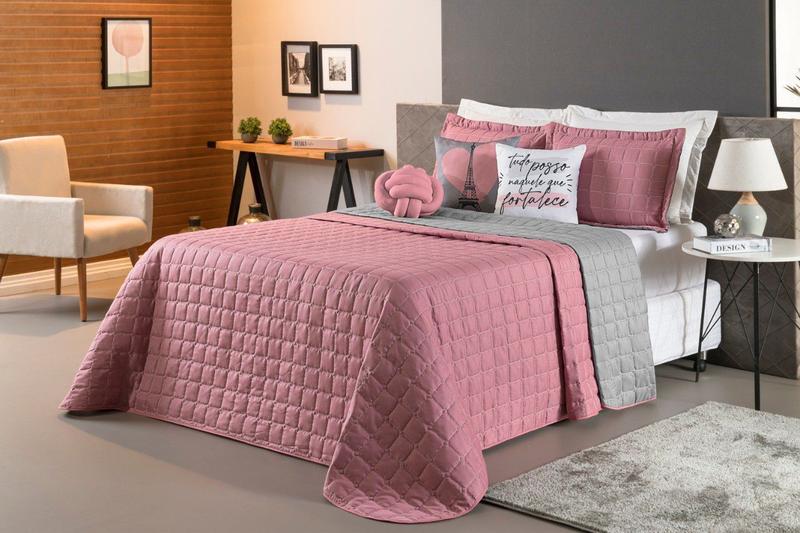 Imagem de Kit Colcha Cobre Leito Dupla Face Matelassê Cama Posta Casal Queen 8 Pç