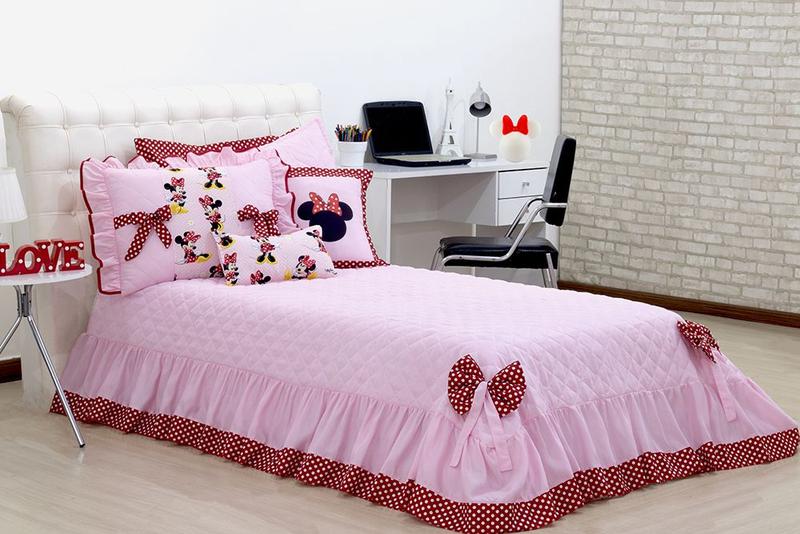 Imagem de Kit Colcha Cobre Leito Minnie Solteiro Infantil 4 Peças Rosa