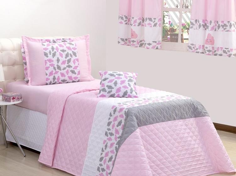 Imagem de KIT Colcha Cobre Leito Nuvem Rosa Menina Infantil Solteiro ~ 03 Peças ~