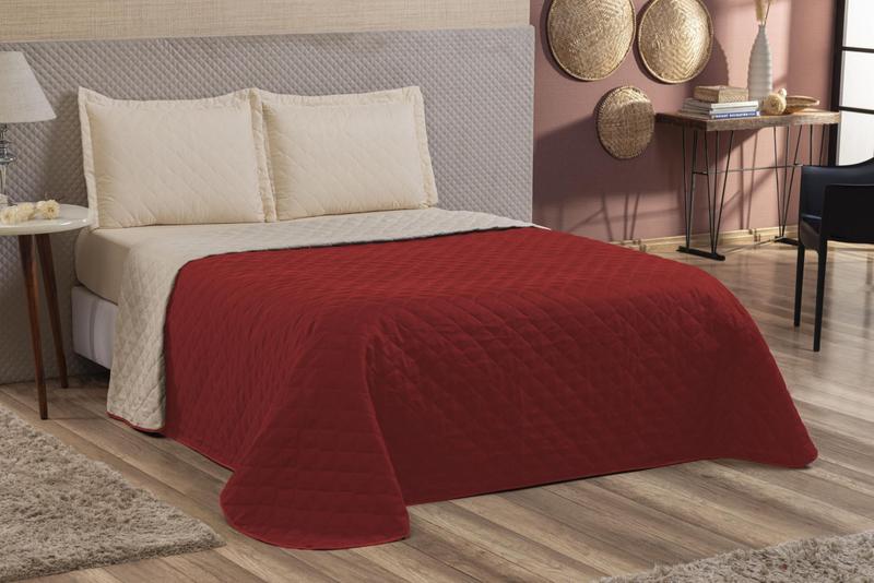 Imagem de Kit Colcha Cobre Leito Queen Matelado 3 Peças Vermelho/Caqui