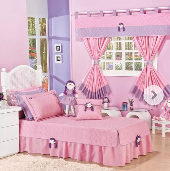 Imagem de Kit Colcha Cobre Leito Solteiro Chiquitita Menina Rosa Pink Quarto Criança 06 Peças