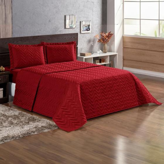 Imagem de Kit Colcha Cobre leito Super King Size 3 Pçs Tecido Liso Roupa de Cama com Portas Travesseiros Matelado Ultrassónico