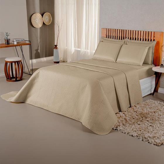 Imagem de Kit Colcha Cobre Leito Super King Size + Jogo de Lençol com Elastico e Fronhas - Roupa de Cama 6 Peças Liso