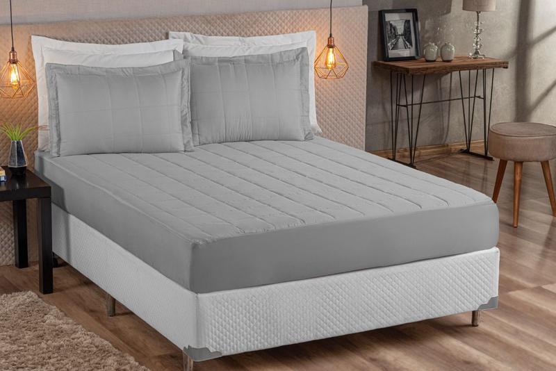 Kit Colcha Com Elastico Matelado Solteiro 02 Peças Cinza Menor preço em Kit Colcha Com Elastico Matelado Solteiro 02 Peças Cinza