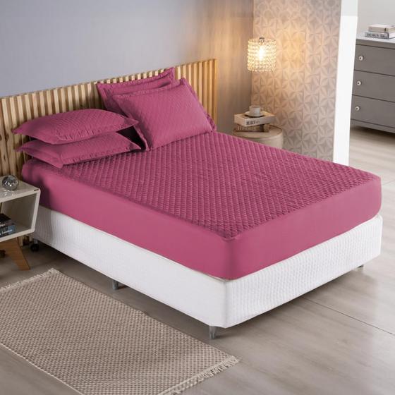 Imagem de Kit Colcha de Cama Casal com Elástico Cobre Leito 3 Peças Tecido Liso Matelado Roupa de Cama Premium