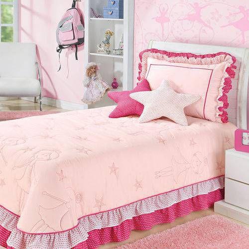Kit Colcha Solteiro Infantil Bailarina Bordada 4 Peças Rosa é boa?
