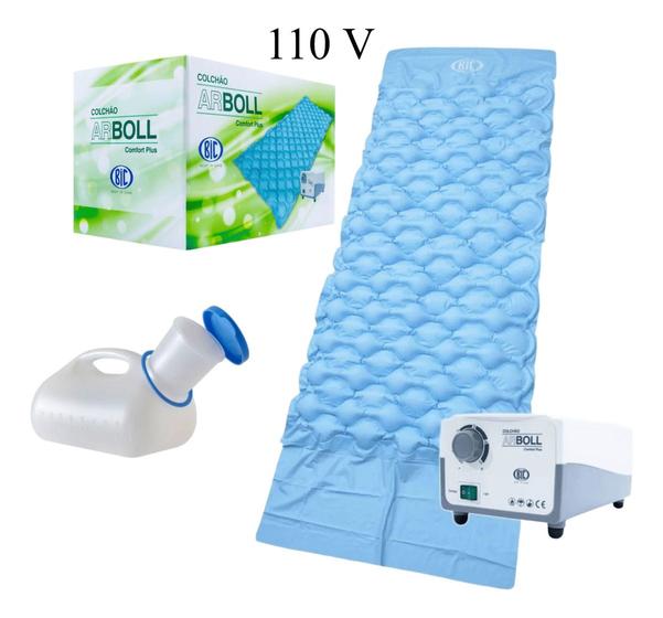 Imagem de Kit Colchão Antiescaras Modelo Casca De Ovo Massageador Airbed Com Motor 110v + Coletor De Urina Masculino 1 Litro