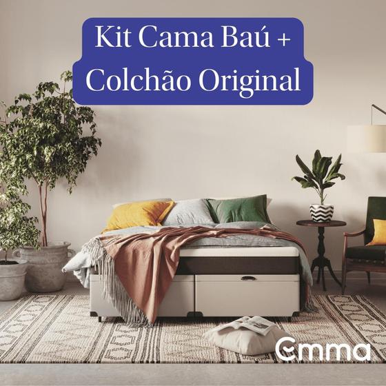 Kit Colchão Emma Original + Cama Baú Emma Queen Menor preço em Kit Colchão Emma Original + Cama Baú Emma Queen