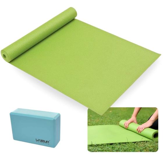 Imagem de Kit Colchonete 1,73m + Bloco de Apoio para Yoga Pilates e Exercicios Fisicos Liveup Sports