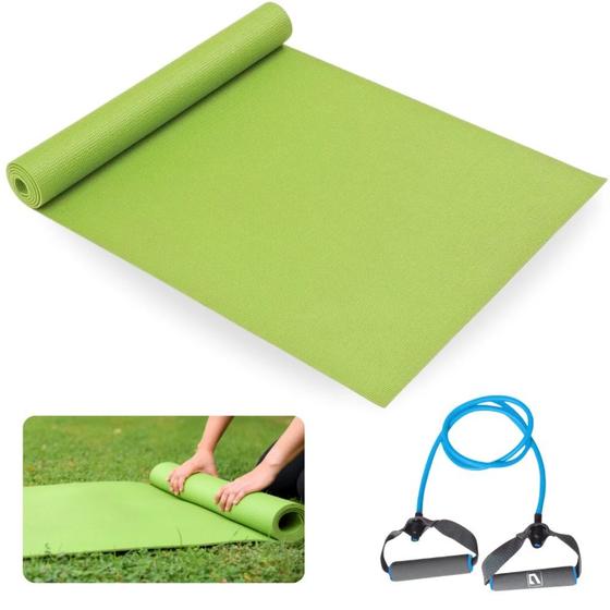 Imagem de Kit Colchonete 1,73m + Extensor Elastico 1 Via Tensao Forte para Pilates e Exercicios Liveup Sports