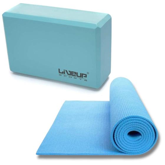 Imagem de Kit Colchonete + Bloco de Apoio para Yoga / Pilates em Eva Azul Liveup  Liveup Sports 