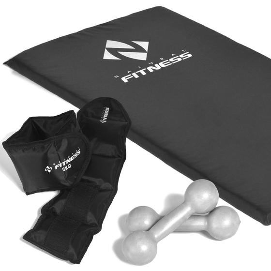 Imagem de Kit colchonete + Halteres 4kg + Caneleiras 5 kg Academia Fitness Musculação