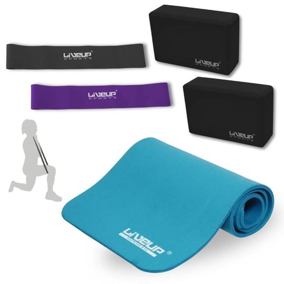 Imagem de Kit Colchonete para Pilates + 2 Mini Bands + 2 Blocos de Apoio  Liveup Sports 