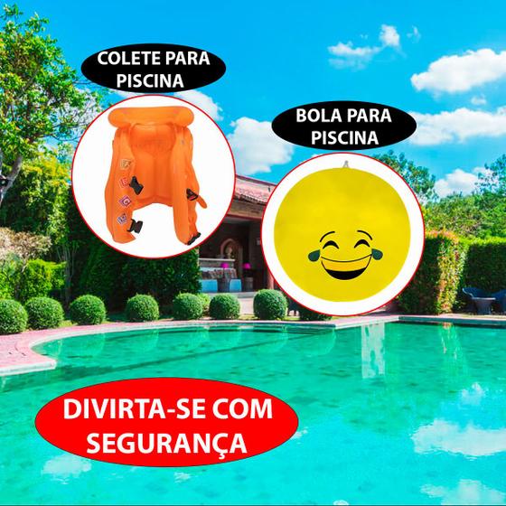 Imagem de Kit Colete Com Duas Fivelas Infantil E Bola Inflável Aquática Piscina Chácara Parque Aquático