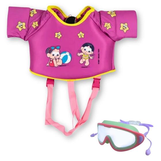 Imagem de Kit Colete Infantil 2 a 8 Anos + Oculos de Natacao com Bandana Protecao Uv/ Antiembacante Rosa