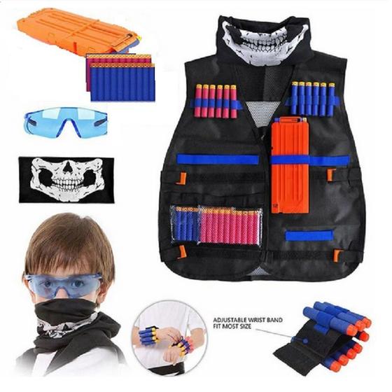 Imagem de Kit Colete Infantil Dardos Nerf Óculos De Proteção Bandana