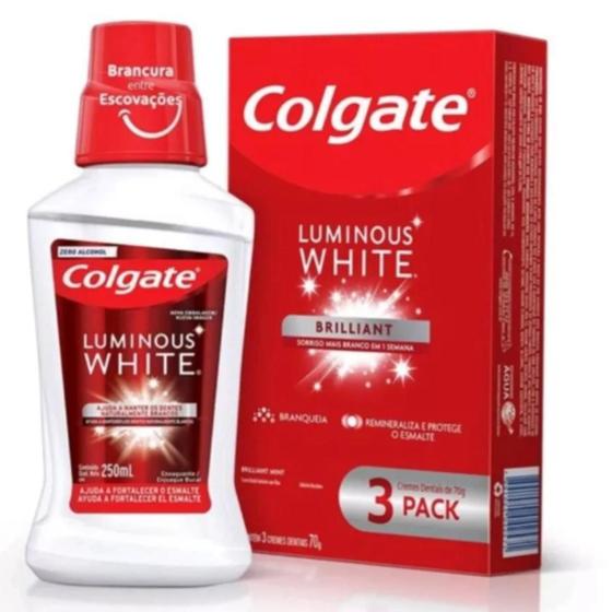 Imagem de Kit Colgate Luminous White 3 Cremes Dentais 70G + Enxaguante