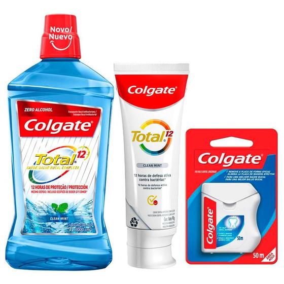 Kit Colgate Total Creme Dental 90g + Enxaguante Bucal +Fio Dental 50m