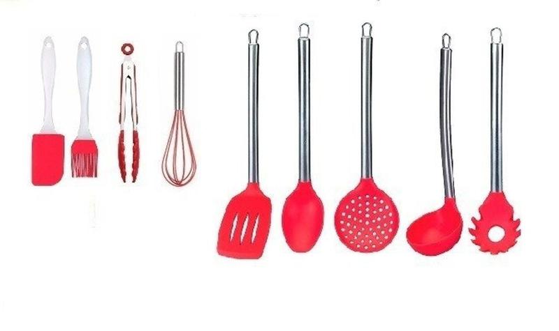 KIT Colheres De Silicone E Utensílios Cozinha 9 Pç Cabo Inox Menor preço em KIT Colheres De Silicone E Utensílios Cozinha 9 Pç Cabo Inox