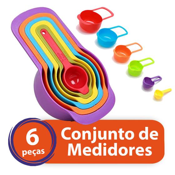 Imagem de Kit Colheres Medidoras Conjunto 6 Peças Xícara Medidas Utensílios Cozinha Receita Copo