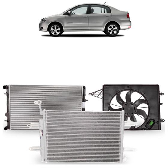 Imagem de Kit Colisão Polo Sedan 1.6 Flex Manual 2005 A 2014 Radiador Condensador e Eletroventilador